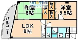 秀栄ハイツ武庫之荘 2LDKの間取図画像