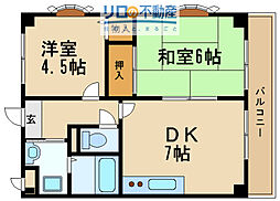 エスポワール伊丹桜ケ丘2 2DKの間取図画像
