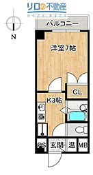 ロシェ宝塚 1Kの間取図画像
