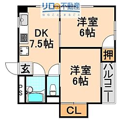 グリーンハイツ伊丹 2DKの間取図画像