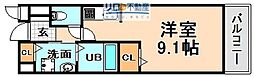 アヴァンリヴィエール ワンルームの間取図画像