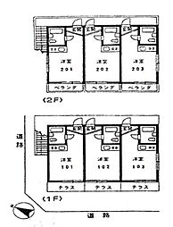 長瀬ハイホーム３ 2階ワンルームの間取り