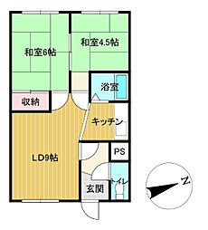 藤原荘 2DKの間取図画像