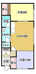コーポアサヒ2 2LDKの間取図画像