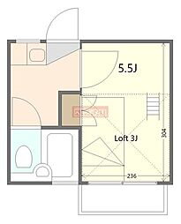 アムール笹塚 2階1Kの間取り