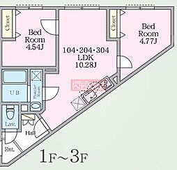 エルファーロ笹塚III 2階2LDKの間取り
