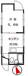 まるいわパレス世田谷6 2階1Kの間取り
