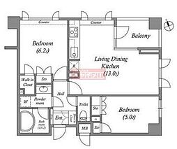 レジデンス渋谷富ヶ谷 4階2LDKの間取り