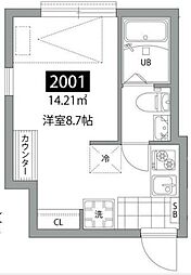 ガーデンテラス代々木上原 2階ワンルームの間取り