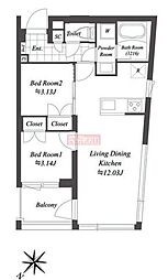 オープンブルーム渋谷本町 3階2LDKの間取り