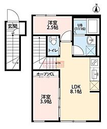 カッツェ松原 2LDKの間取図画像