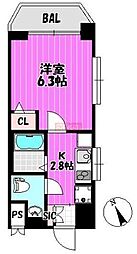 フランボアーズ元代々木町 1Kの間取図画像