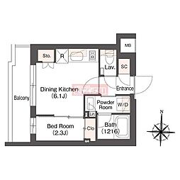 ミュプレ代々木上原 1DKの間取図画像