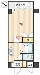 メインステージ不動前 1Kの間取図画像