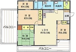 エメラルドハイツE 3SLDKの間取図画像