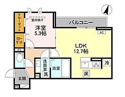 新築プレジール 1階1LDKの間取り