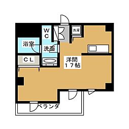 グレンパーク神楽坂 1階ワンルームの間取り
