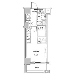 ザ・パークハビオ文京江戸川橋 6階ワンルームの間取り