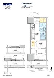 プラウドフラット四谷三丁目 1DKの間取図画像
