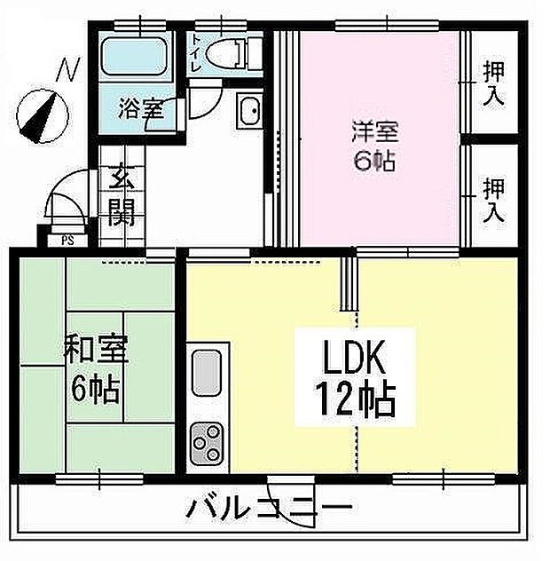 富田第2住宅60棟　2LDK　オーナーチェンジ物件(2LDK) 5階の間取り