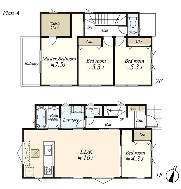 (建物プラン例)丁寧な打ち合わせにてヒアリングを行い、お客様のお好きな間取をプランニングいたします。
