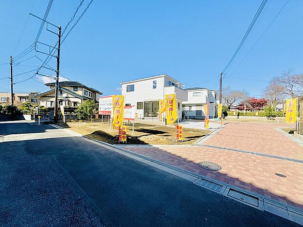 分譲地内道路は路面温度の低滅や透水性に優れたインターロッキングを採用。