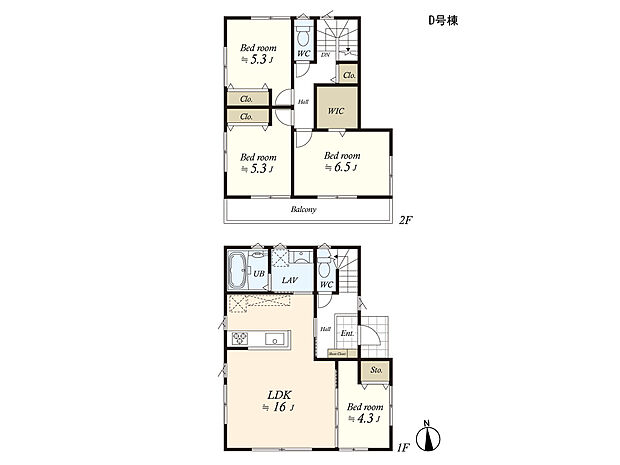 (建物プラン例)丁寧な打ち合わせにてヒアリングを行い、お客様のお好きな間取をプランニングいたします。