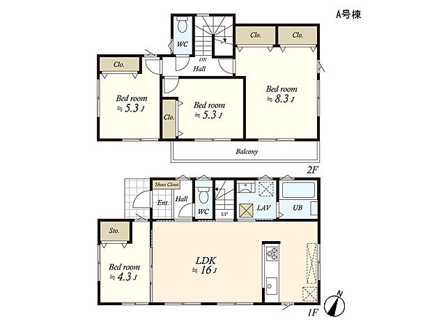 (建物プラン例)丁寧な打ち合わせにてヒアリングを行い、お客様のお好きな間取をプランニングいたします。