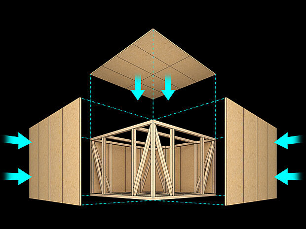 (在来軸組工法)柱・梁などの軸組みでお家全体を支え、優れた耐震性を実現しました。
