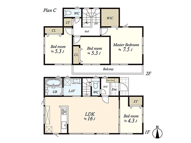 (建物プラン例)丁寧な打ち合わせにてヒアリングを行い、お客様のお好きな間取をプランニングいたします。