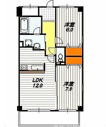 ベリエ茶五 2階2LDKの間取り