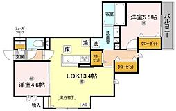 D-ROOM Sagarimatsu 1階2LDKの間取り