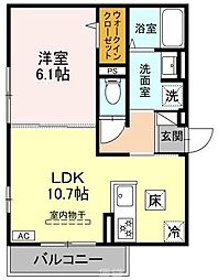 GRAMM御陵荒木B（グラーム御陵荒木B） 1階1LDKの間取り