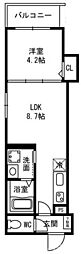 F asecia Canale 3階1LDKの間取り