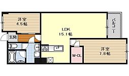 イヌイ星の子ハイツ 5階2LDKの間取り