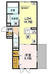GRAMM六地蔵A棟（グラーム六地蔵A棟） 2階1LDKの間取り