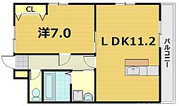 フレーヴァー七瀬川 4階1LDKの間取り