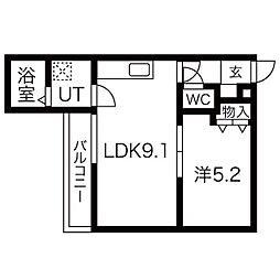 Mirei烏丸五条 1階1LDKの間取り