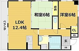 フローレンスさがの 1階2LDKの間取り