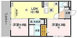 リバティスクエア楓 2階2LDKの間取り