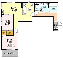 ヌーベル・ヴィー侍従池 2階2LDKの間取り