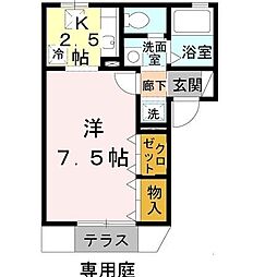 プレミール・ルナ 2階1Kの間取り