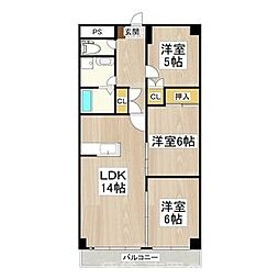 サウスビン 4階3LDKの間取り