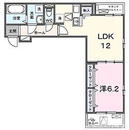 ブルックIII 3階1LDKの間取り