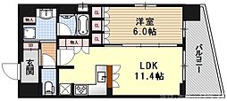 リーガル京都西陣II 6階1LDKの間取り