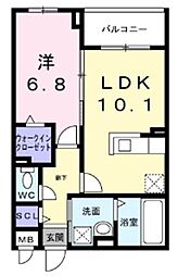 アーバンコート堀川西 2階1LDKの間取り