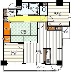ルイシャトレ二条城 3階3LDKの間取り