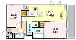 D-ROOM壬生森町 1階2LDKの間取り