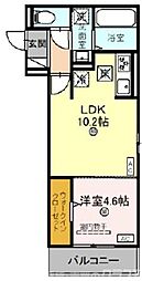 D-ROOM深草小久保町B 202 2階1LDKの間取り