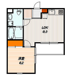 デルフィ 1階1LDKの間取り